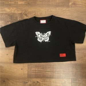 CHNGE Butterfly Cropped Black T-Shirt 100% Organic Cotton Women’s XXL